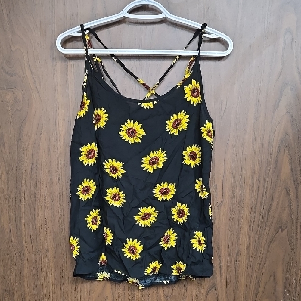 Yoins Size L Black Yellow Floral Flowy Camisole
